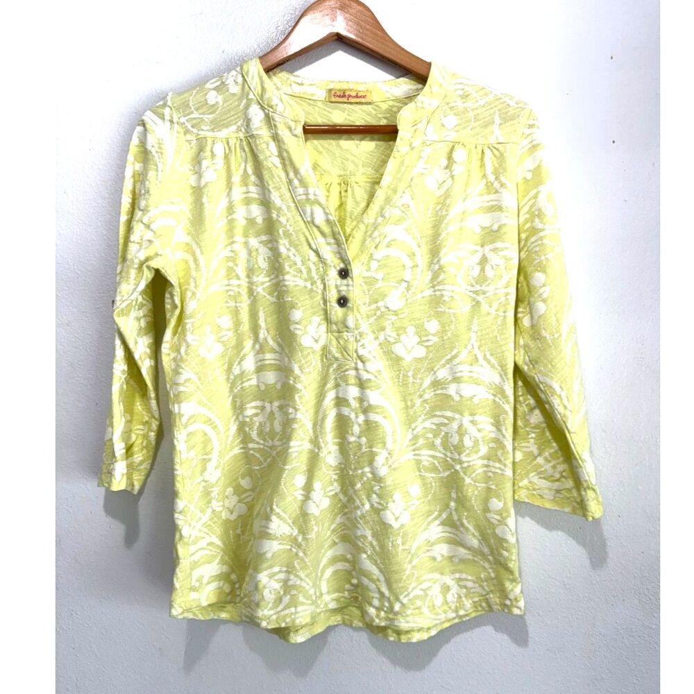 Fresh produce USA 100% cotton bright yellow lemon beach vacation resort women M